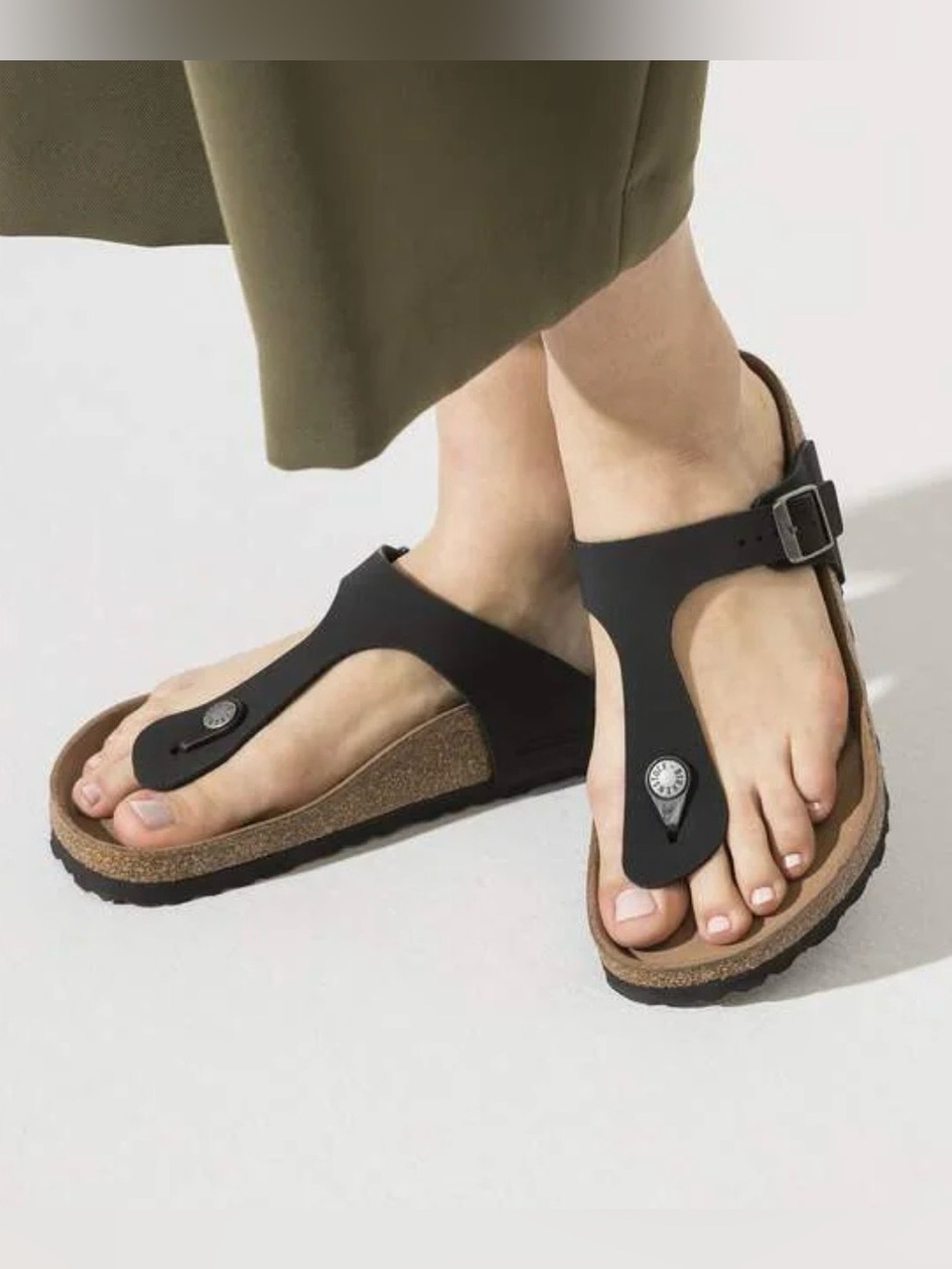 Birkenstock Gizeh Birko-Flor Slide Black Leather Sandals Womens Size 4/35
